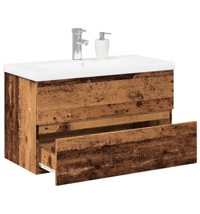 Armoire lavabo avec bassin intégré vieux bois | Mobilier & Déco
