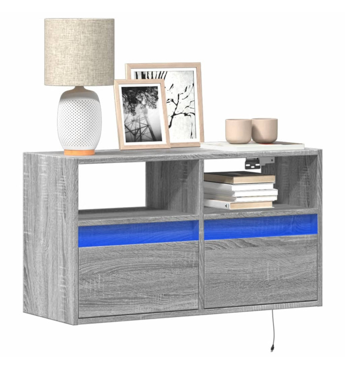 Meuble TV mural avec lumières LED sonoma gris 80x31x45 cm | Mobilier & Déco