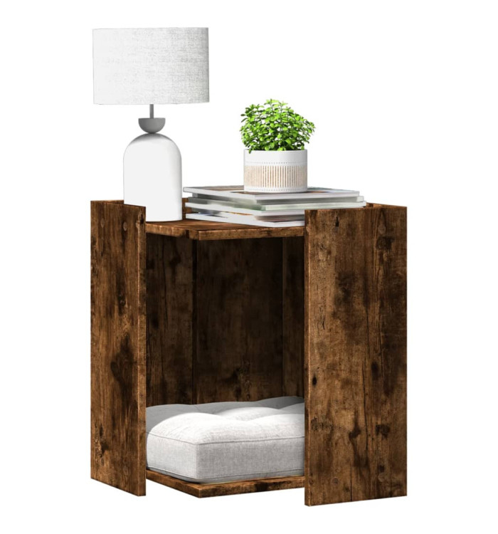 Meuble de bac à litière pour chat chêne fumé bois d'ingénierie | Mobilier & Déco
