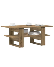 Table basse chêne artisanal 102x55x42 cm bois d'ingénierie | Mobilier & Déco