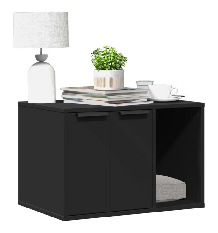 Meuble de bac à litière pour chat noir bois d'ingénierie | Mobilier & Déco