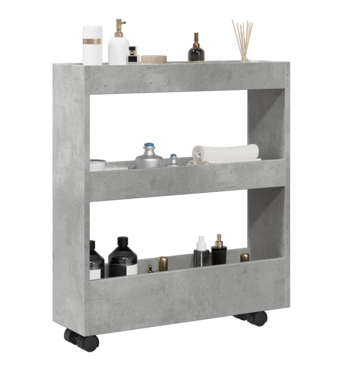 Chariot de rangement étroit 3 niveaux gris béton | Mobilier & Déco
