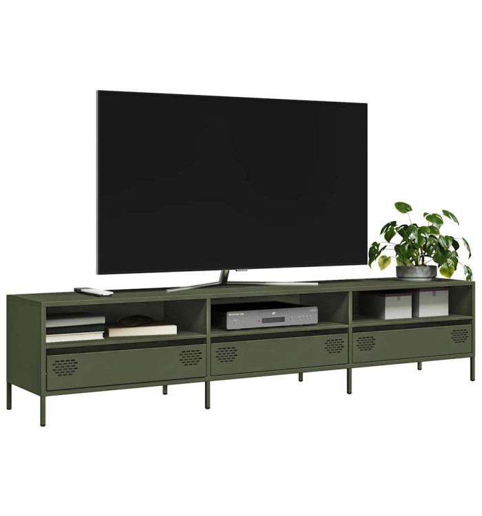 Meuble TV vert olive 202x39x43,5 cm acier laminé à froid | Mobilier & Déco