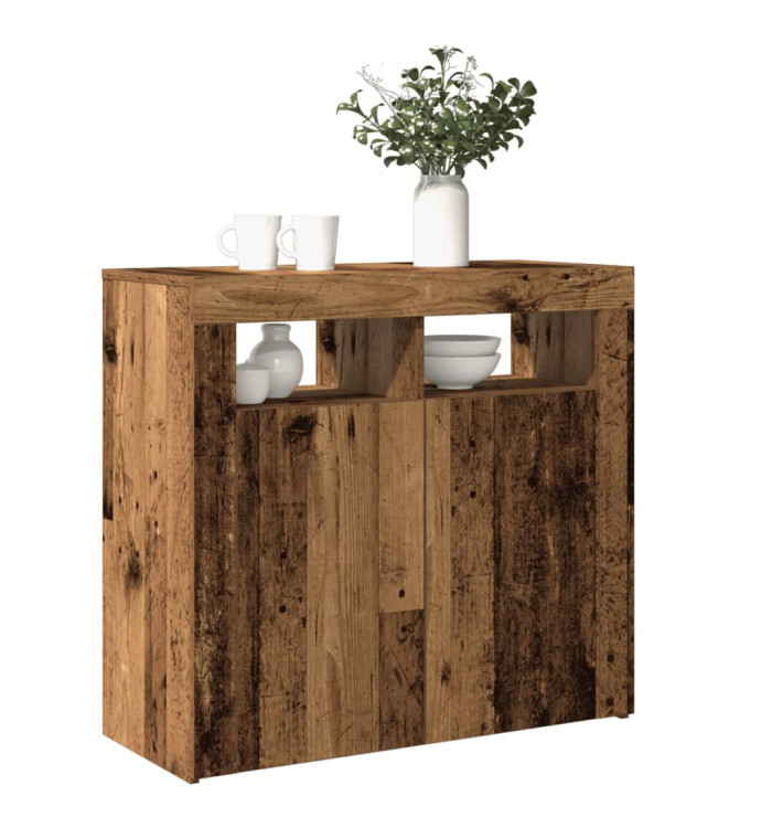 Buffet et lumières LED vieux bois 80x35x75 cm bois d'ingénierie | Mobilier & Déco
