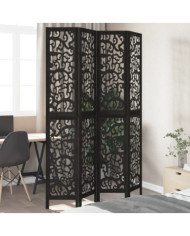 Cloison de séparation 4 panneaux noir bois de paulownia massif | Mobilier & Déco