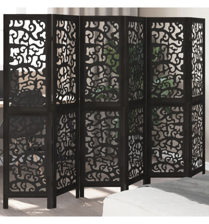 Cloison de séparation 6 panneaux noir bois de paulownia massif | Mobilier & Déco