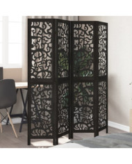 Cloison de séparation 4 panneaux noir bois de paulownia massif | Mobilier & Déco