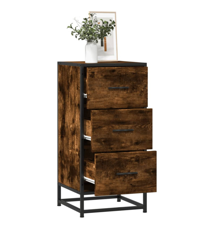 Buffet chêne fumé 35,5x35x76 cm bois d'ingénierie et métal | Mobilier & Déco