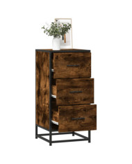 Buffet chêne fumé 35,5x35x76 cm bois d'ingénierie et métal | Mobilier & Déco