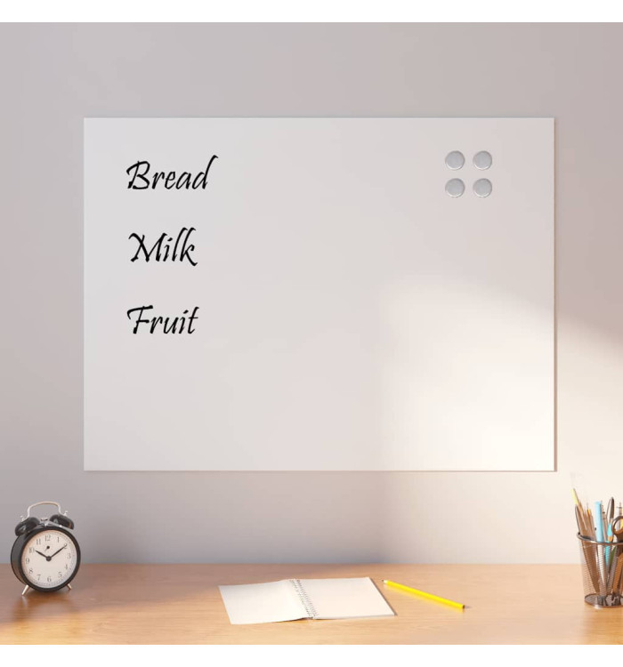 Tableau noir magnétique mural blanc 80x60 cm verre trempé | Mobilier & Déco