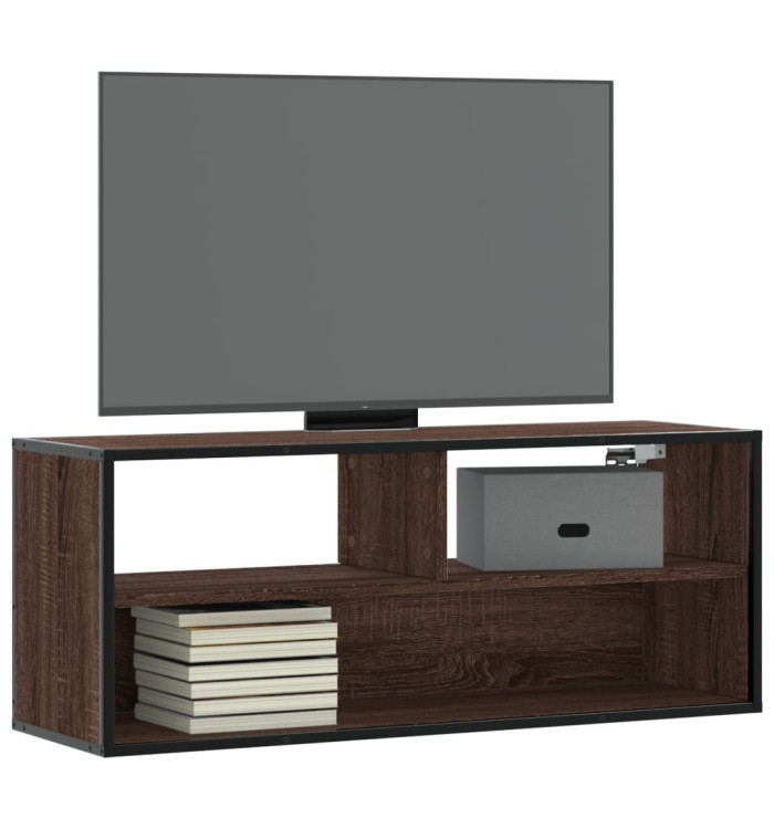 Meuble TV chêne marron 100x31x39,5cm bois d'ingénierie et métal | Mobilier & Déco