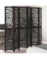 Cloison de séparation 6 panneaux noir bois de paulownia massif | Mobilier & Déco