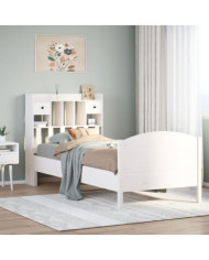Lit bibliothèque sans matelas blanc 100x200 cm bois pin massif | Mobilier & Déco