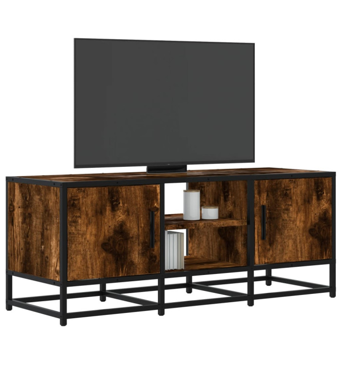 Meuble TV chêne fumé 100x35x41 cm bois d'ingénierie et métal | Mobilier & Déco