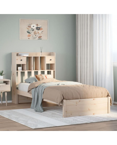 Lit bibliothèque sans matelas 90x190 cm bois de pin massif | Mobilier & Déco