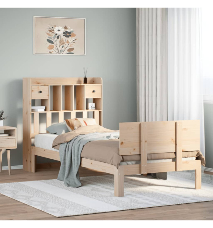 Lit bibliothèque sans matelas 90x190 cm bois de pin massif | Mobilier & Déco