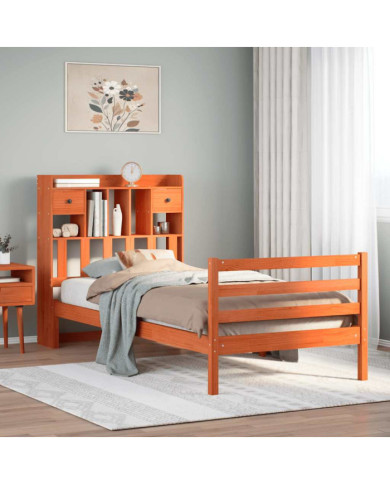 Lit bibliothèque sans matelas cire marron 75x190 cm pin massif | Mobilier & Déco