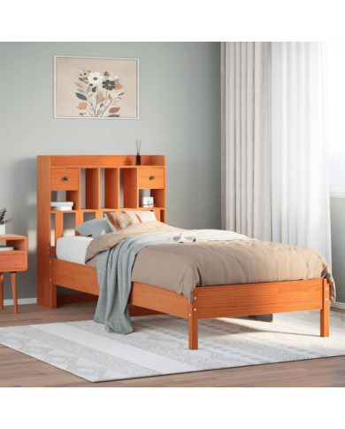 Lit bibliothèque sans matelas cire marron 75x190 cm pin massif | Mobilier & Déco