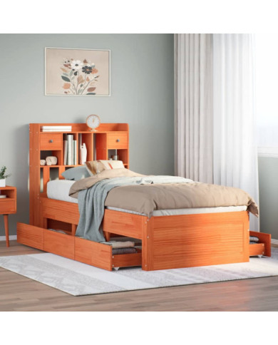 Lit bibliothèque sans matelas cire marron 100x200 cm pin massif | Mobilier & Déco