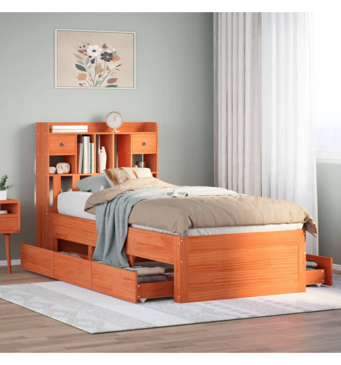 Lit bibliothèque sans matelas cire marron 100x200 cm pin massif | Mobilier & Déco