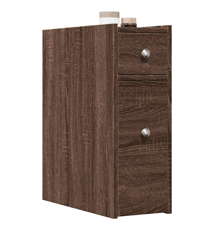 Armoire de salle de bain étroite avec roulettes chêne marron | Mobilier & Déco