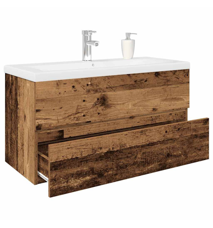 Meuble lavabo avec bassin et robinet intégrés vieux bois | Mobilier & Déco