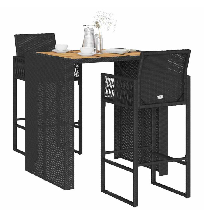 Ensemble de bar de jardin 3 pcs sans coussins noir poly rotin | Mobilier & Déco
