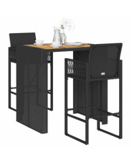 Ensemble de bar de jardin 3 pcs sans coussins noir poly rotin | Mobilier & Déco