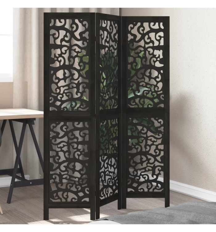 Cloison de séparation 3 panneaux noir bois de paulownia massif | Mobilier & Déco