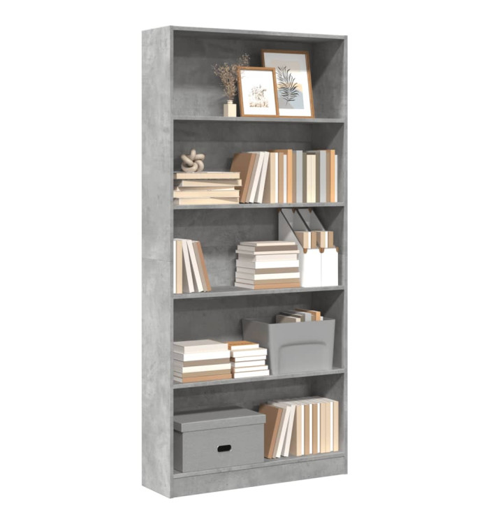 Bibliothèque gris béton 80x24x176 cm bois d'ingénierie | Mobilier & Déco