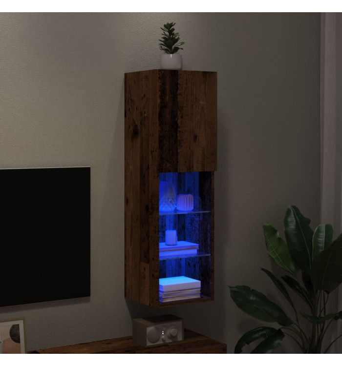 Meuble TV avec lumières LED vieux bois 30,5x30x102 cm | Mobilier & Déco