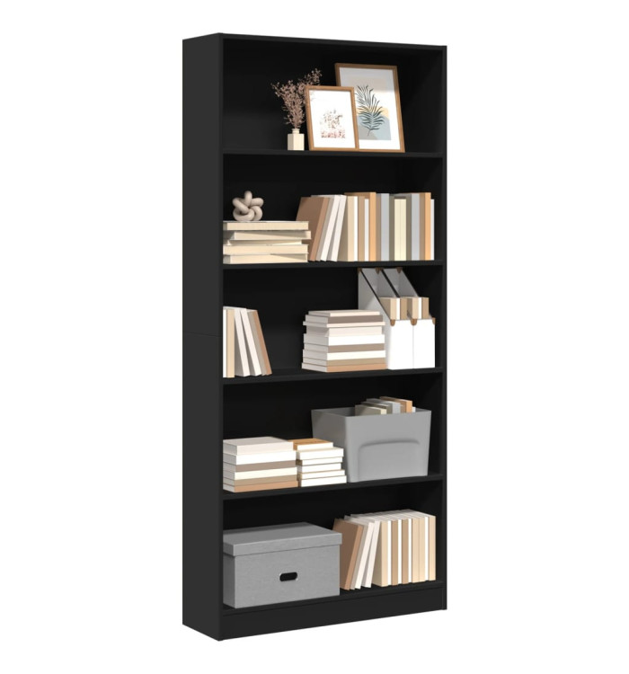 Bibliothèque noir 80x24x176 cm bois d'ingénierie | Mobilier & Déco