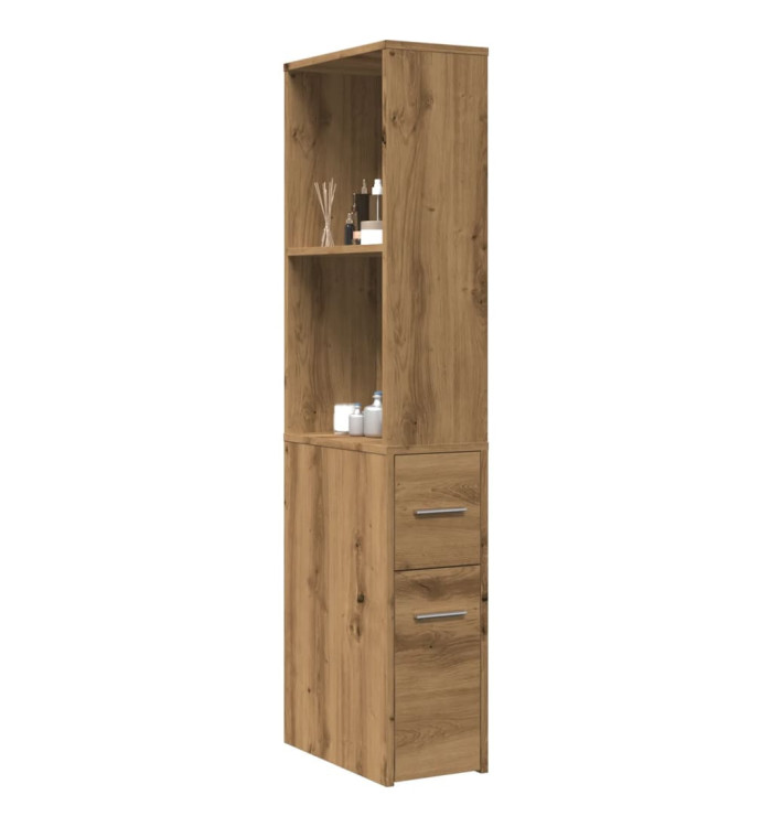 Armoire de salle de bain étroite avec roulettes chêne artisanal | Mobilier & Déco