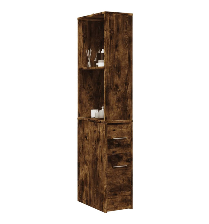 Armoire de salle de bain étroite avec roulettes chêne fumé | Mobilier & Déco