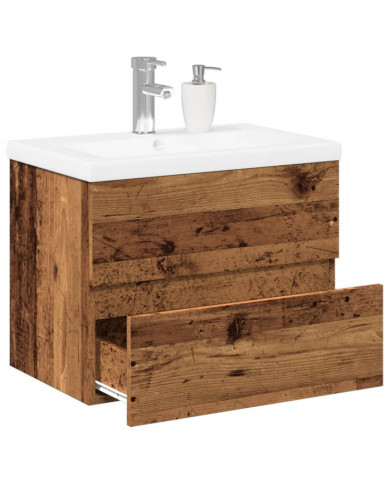 Armoire lavabo avec bassin intégré vieux bois | Mobilier & Déco