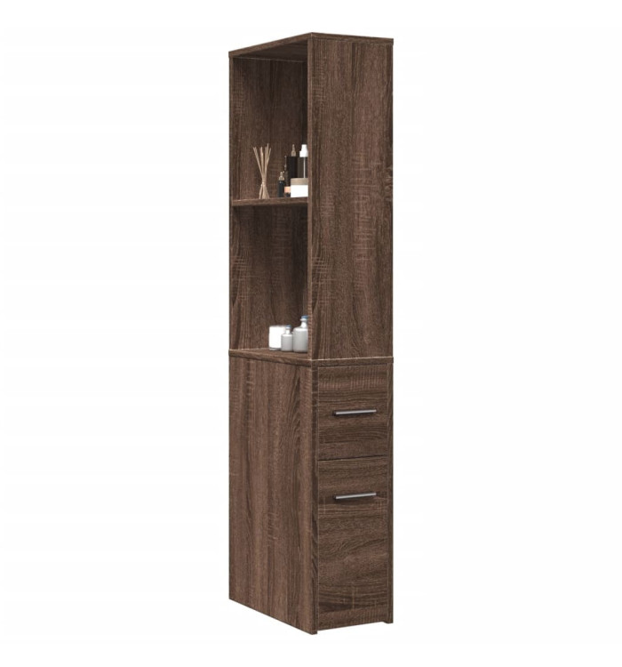 Armoire de salle de bain étroite avec roulettes chêne marron | Mobilier & Déco