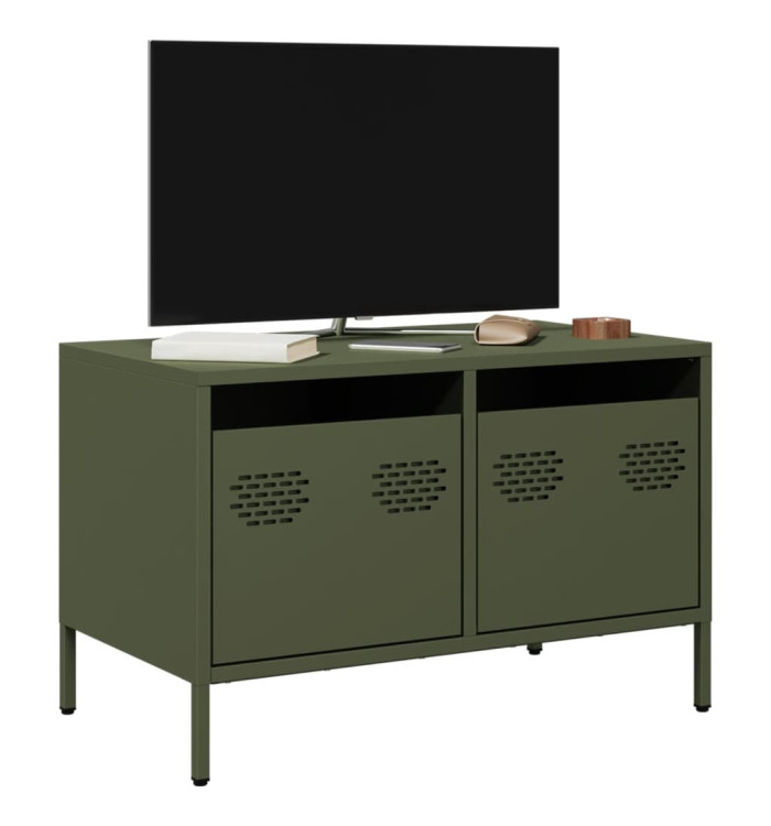 Meuble TV vert olive 68x39x43,5 cm acier laminé à froid | Mobilier & Déco