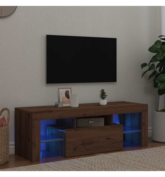 Meuble TV avec lumières LED chêne artisanal bois d'ingénierie | Mobilier & Déco