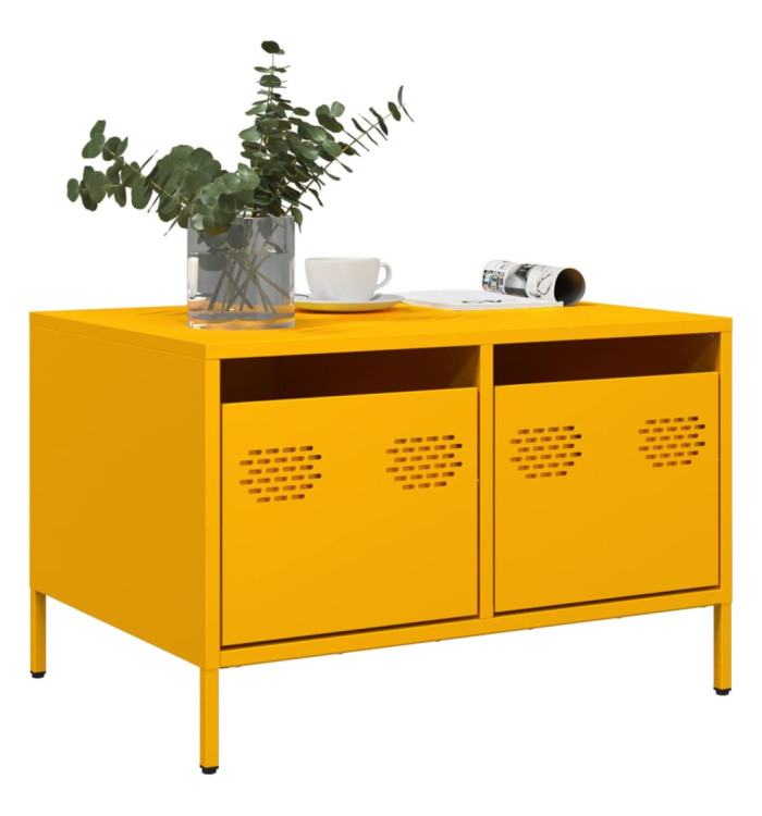 Meuble TV jaune moutarde 68x50x43,5 cm acier laminé à froid | Mobilier & Déco
