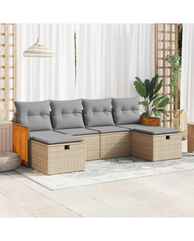 Salon de jardin avec coussins 6 pcs beige résine tressée | Mobilier & Déco