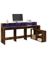 Bureau et lumières LED chêne fumé 200x104x91cm bois ingénierie | Mobilier & Déco