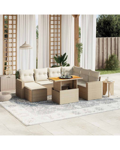 Salon de jardin avec coussins 8 pcs beige résine tressée | Mobilier & Déco