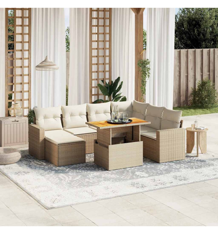 Salon de jardin avec coussins 8 pcs beige résine tressée | Mobilier & Déco