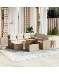 Salon de jardin avec coussins 8 pcs beige résine tressée | Mobilier & Déco