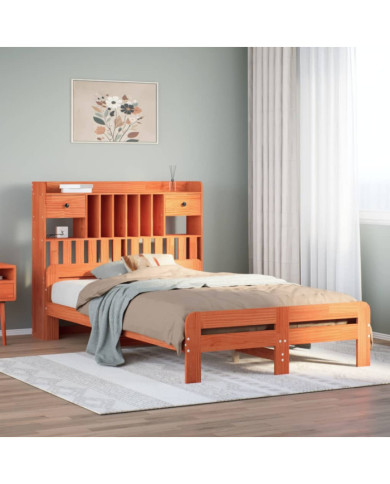 Lit bibliothèque sans matelas cire marron 120x200 cm pin massif | Mobilier & Déco