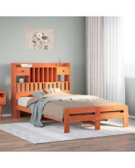 Lit bibliothèque sans matelas cire marron 120x200 cm pin massif | Mobilier & Déco