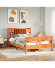 Lit bibliothèque sans matelas cire marron 160x200 cm pin massif | Mobilier & Déco