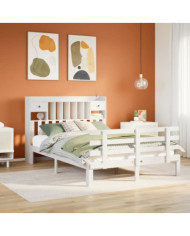 Lit bibliothèque sans matelas blanc 140x200 cm bois pin massif | Mobilier & Déco