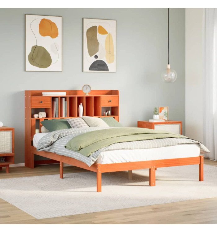 Lit bibliothèque sans matelas cire marron 150x200 cm pin massif | Mobilier & Déco