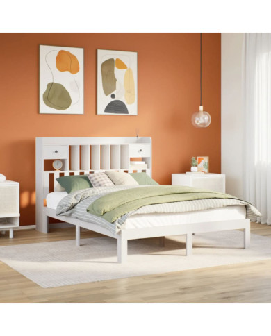 Lit bibliothèque sans matelas blanc 140x190 cm bois pin massif | Mobilier & Déco